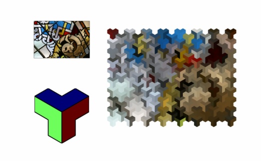 Stained glass with overlap isometric cubes